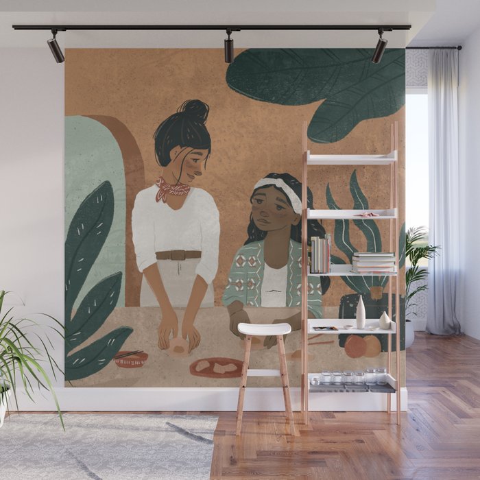 Cooking with Friends | Warm Boho Earth Toned Art Print Wall Mural