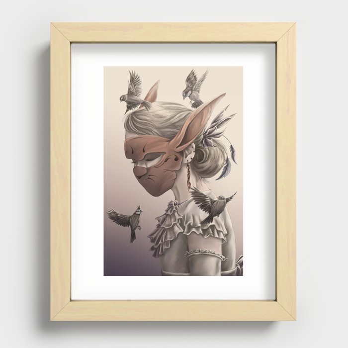 hare and sparrow Full colour  Recessed Framed Print