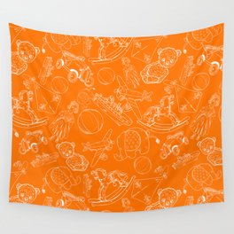 Orange and White Toys Outline Pattern Wall Tapestry