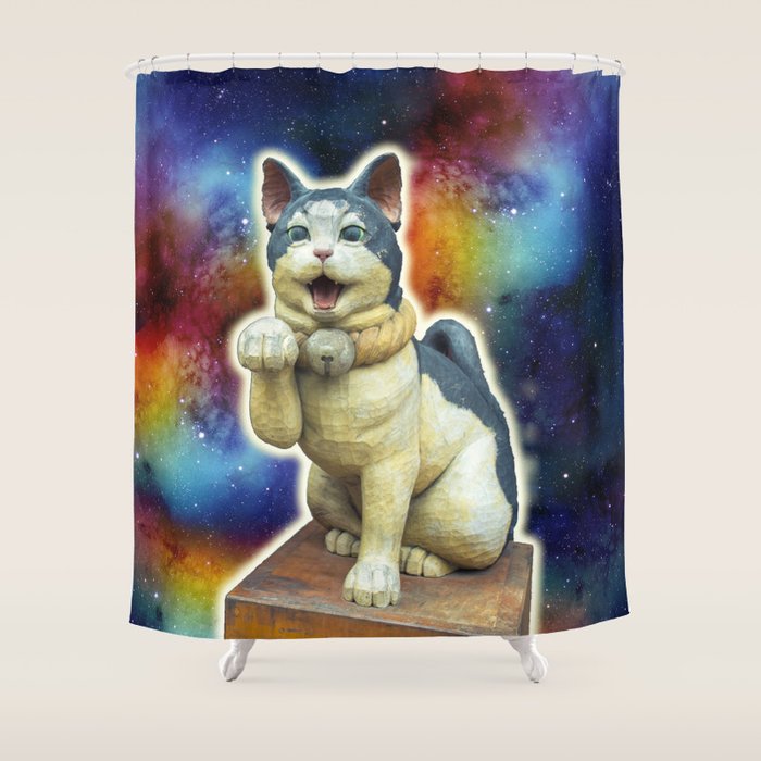 Lucky Cat In Space Shower Curtain By Jennwanderer Society6