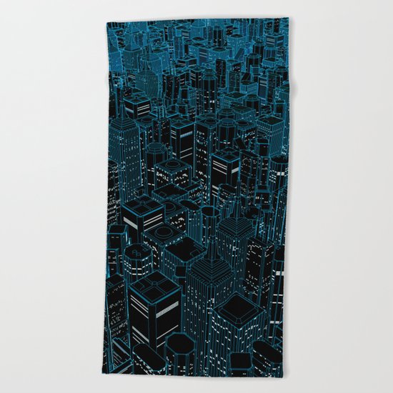 Night light city / Lineart city in blue Beach Towel
