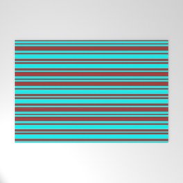 [ Thumbnail: Cyan and Brown Colored Striped Pattern Welcome Mat ]