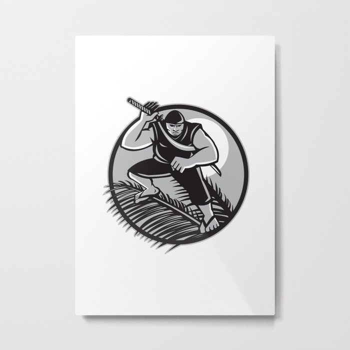 Samoan Ninja on top of Coconut Front Circle Metal Print