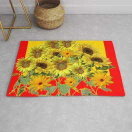 GOLDEN-RED SUNNY YELLOW SUNFLOWERS Rug