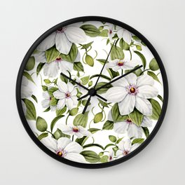 White Clematis Watercolor  Wall Clock
