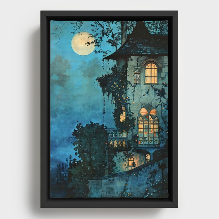 Blue House Framed Canvas