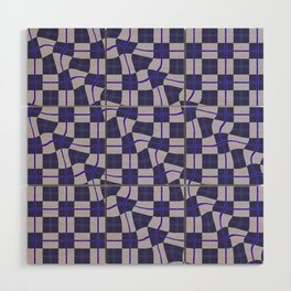 Warped Checkerboard Grid Illustration Navy Blue Lilac Purple Wood Wall Art