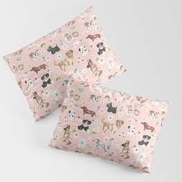 Watercolor Dog Painting, Pink Floral, Dog Pattern, Puppy Dog Decor, Pets, Cute Dogs Pillow Sham