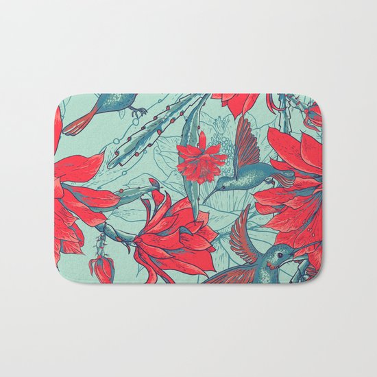 Flowers and Hummingbirds Bath Mat