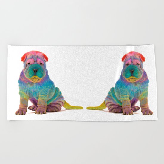 Colorful Sharpei Beach Towel