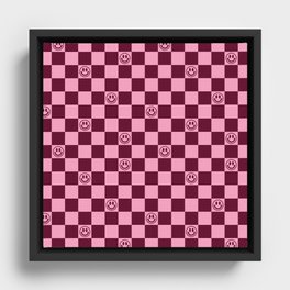 Smiley Faces On Checkerboard (Pink & Wine Burgundy)  Framed Canvas
