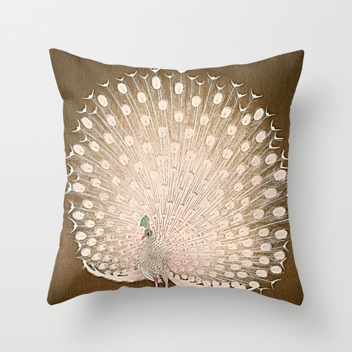 Peacock Throw Pillow - Beige