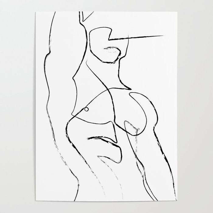 Adonis - abstract line art male nude Poster