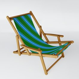 [ Thumbnail: Dark Green and Blue Colored Lines Pattern Sling Chair ]