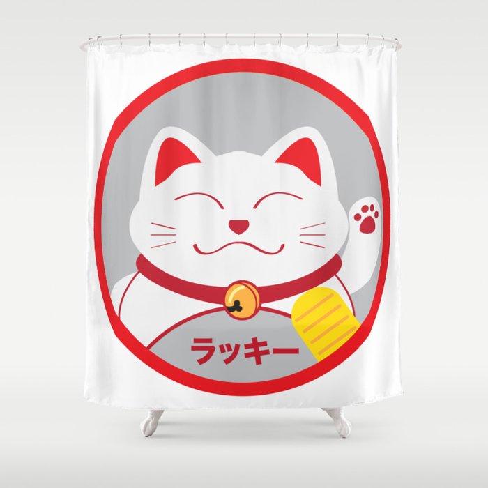 Lucky cat deals shower curtain