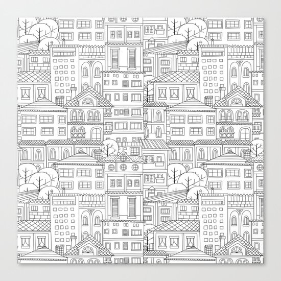 Doodle town pattern Canvas Print