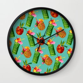 Tiki Cocktail Pattern - Teal Wall Clock