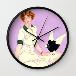Coles Phillips ‘Fadeaway Girl’ Illustration “Feeding Pigeons” Wall Clock | Mauve, Purple, Advertising, Birds, Pigeons, Painting, Vintage 