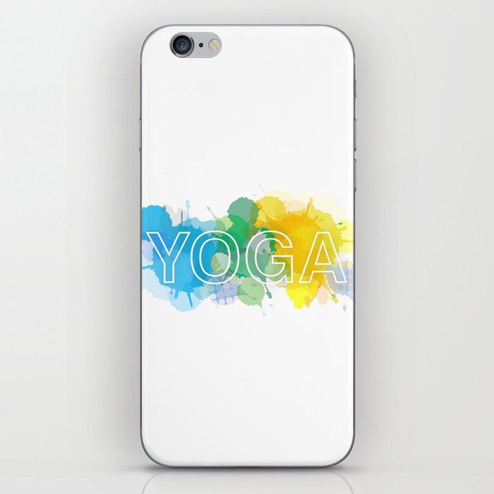YOGA typography short quote in colorful watercolor paint splatter cool scheme	 iPhone Skin