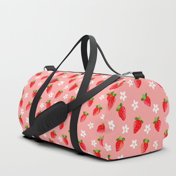 Strawberry Pattern- Pink Background Duffle Bag