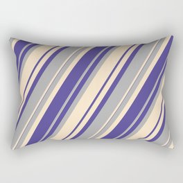 [ Thumbnail: Dark Slate Blue, Dark Grey, and Bisque Colored Pattern of Stripes Rectangular Pillow ]