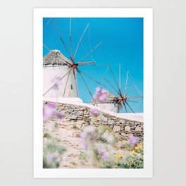 Mykonos Windmills - Greece Travel Photography - Greek Summer Photo Art Print