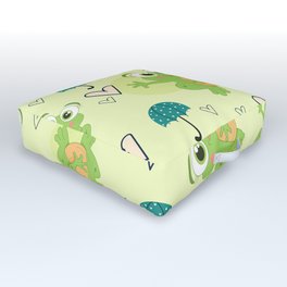 Cute Frogs And Rain Umbrellas Outdoor Floor Cushion