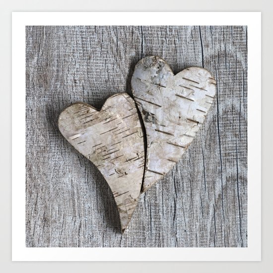 two wooden hearts love symbol Art Print