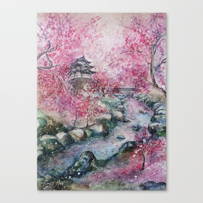 Cherry Blossom Watercolor Painting Canvas Print By Reraartist