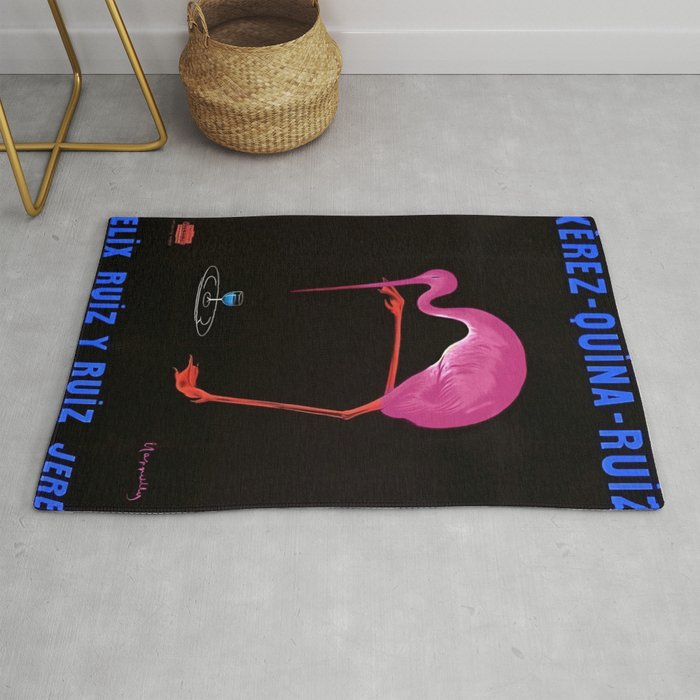Rare Aperitif pink flamingo Xérez-Quina-Ruiz 1905 liquor alcoholic beverage vintage poster in navy blue lettering poster / posters Rug