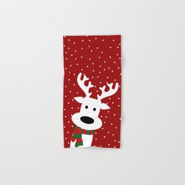 Reindeer in a snowy day (red) Hand & Bath Towel