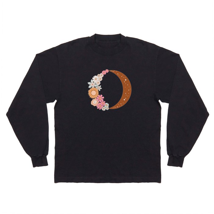 Floral Moon on Pink Long Sleeve T Shirt