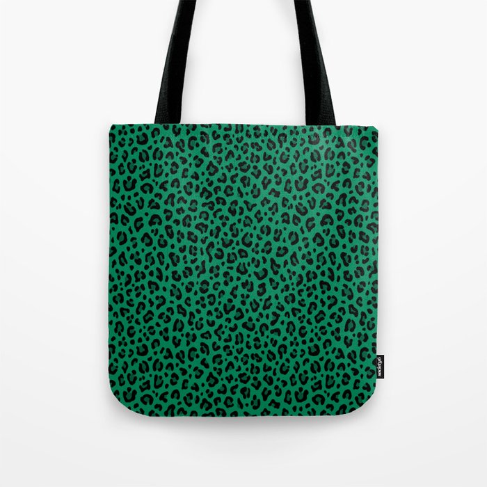 Green and black leopard-print shopper bag