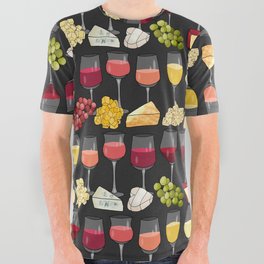 Wine and Cheese (dark grey) All Over Graphic Tee