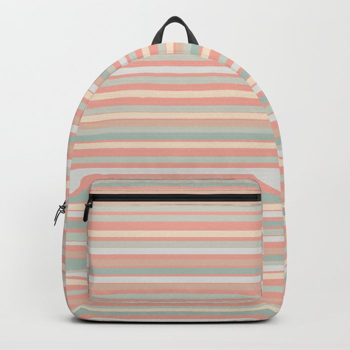 Fine Stripes Pastel Pattern in Celadon Mint and Blush Pink Peach  Backpack