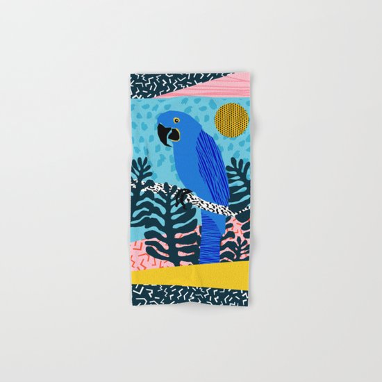 Steaz - memphis throwback tropical retro minimal bird art 1980s 80s style pattern parrot fashion Hand & Bath Towel