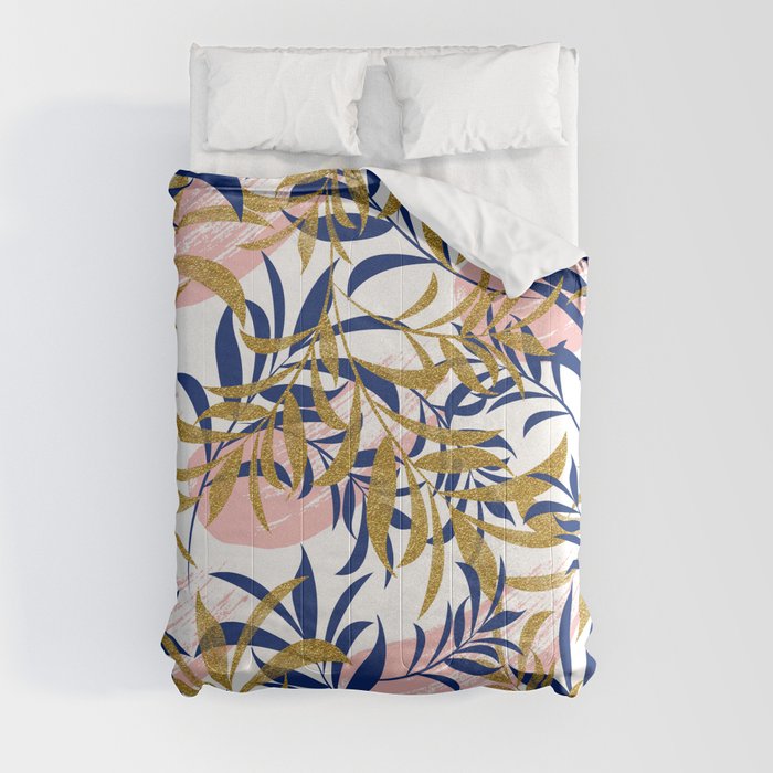 Pattern of gold and blue leaves Comforter