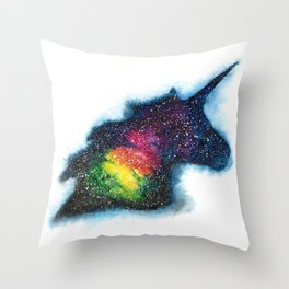 Rainbow unicorn galaxy watercolor Throw Pillow