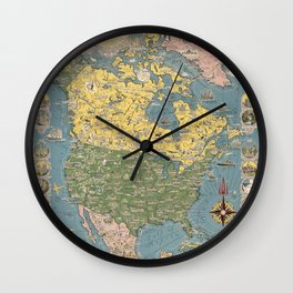  pictorial map of North America-Vintage Illustrated Map Wall Clock