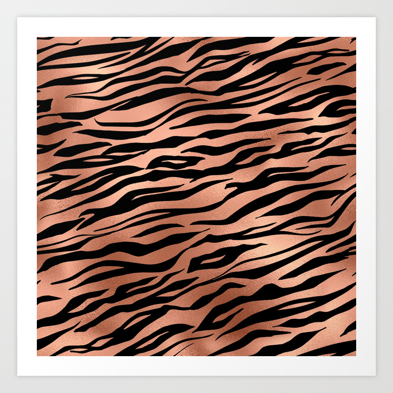 Rose Gold Metallic Stylish Tiger Fur Stripes Print Art Print By Colorflowcreations Society6
