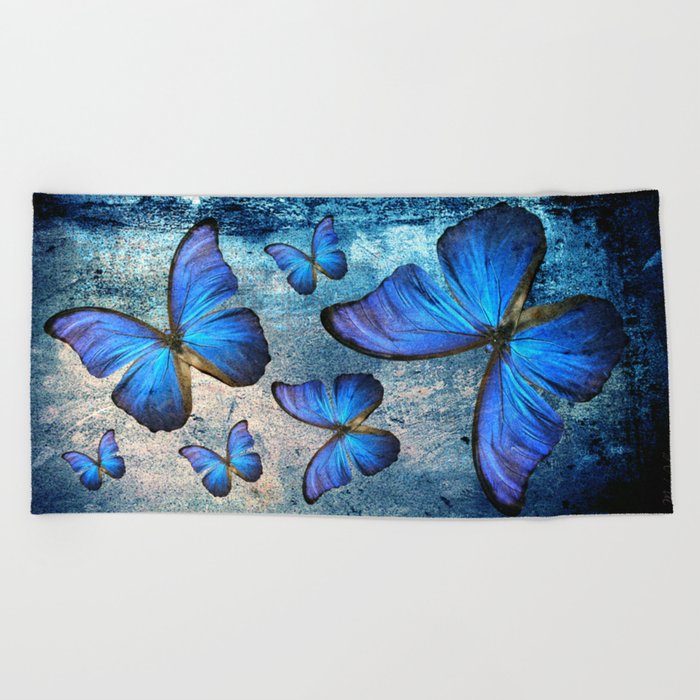 Butterfly Blue Vintage  Beach Towel