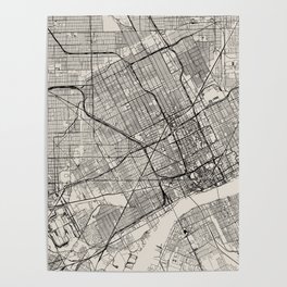 Detroit, Michigan - Black and White City Map - USA - Aesthetic Poster