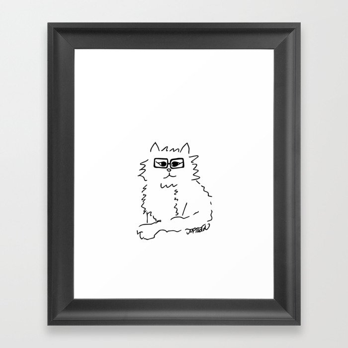 How Do You Like Meow Hipster Kitten Framed Art Print | Drawing, Digital, Fluffy-kitten, Hipster-cat, Hipster-kitten, Mel's-doodle-designs, Cat-with-glasses, Kitten-with-glasses, Black-and-white, How-do-you-like-meow
