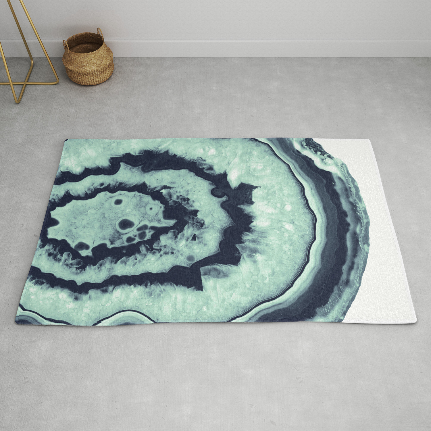Navy Blue Mint Agate 1 Gem Decor Art Society6 Rug By