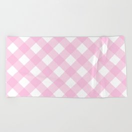 Pink Pastel Farmhouse Style Gingham Check Beach Towel