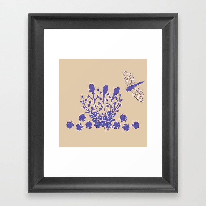Dragonfly and flowers Framed Art Print