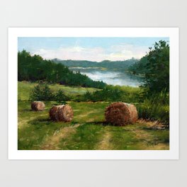 Hay Bale View of Shelburne Pond Art Print