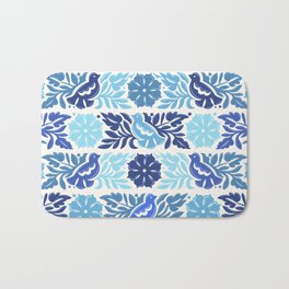 Blue Birds and Flowers / Mexican Embroidery Style Bath Mat | Otomiart, Colorfulart, Summer, Blueflowers, Navyblue, Bluebirds, Graphicdesign, Birdlovers, Tiktok, Vibes 