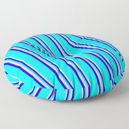 [ Thumbnail: Pink, Blue, and Cyan Colored Lines Pattern Floor Pillow ]