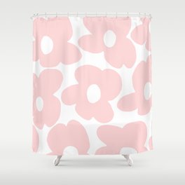 Large Baby Pink Retro Flowers on White Background #decor #society6 #buyart Shower Curtain